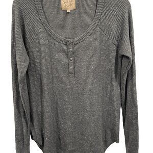 Chaser Women's Long Sleeve Waffle Knit Henley Shirt Gray Size M‎ Casual Fall Top